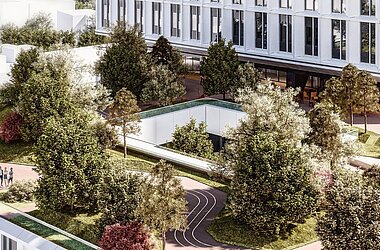 Auf dem Dach des sechsgeschossigen Sockels des Neubaus wird ein rund 2.500 Quadratmeter großer Dachgarten entstehen © wörner traxler richter planungsgesellschaft mbH