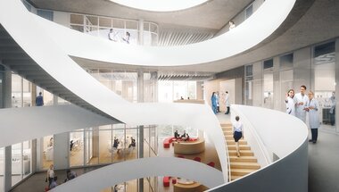 Spatenstich für die Medizin der Zukunft Visualisierung Atrium und Treppenanlage