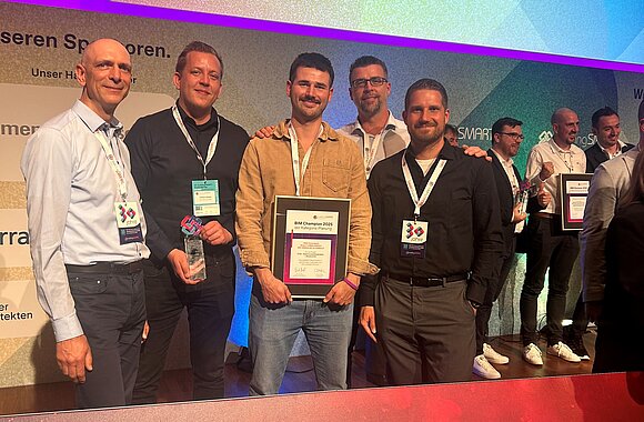 Von links nach rechts: Martin Krausmann (ARC-GREENLAB), Fabian Götzel (ARC-GREENLAB), Maximilian Focke (GI-CONSULT) Heiko Kube (GI-CONSULT), Kay Franke (KREBS+KIEFER)