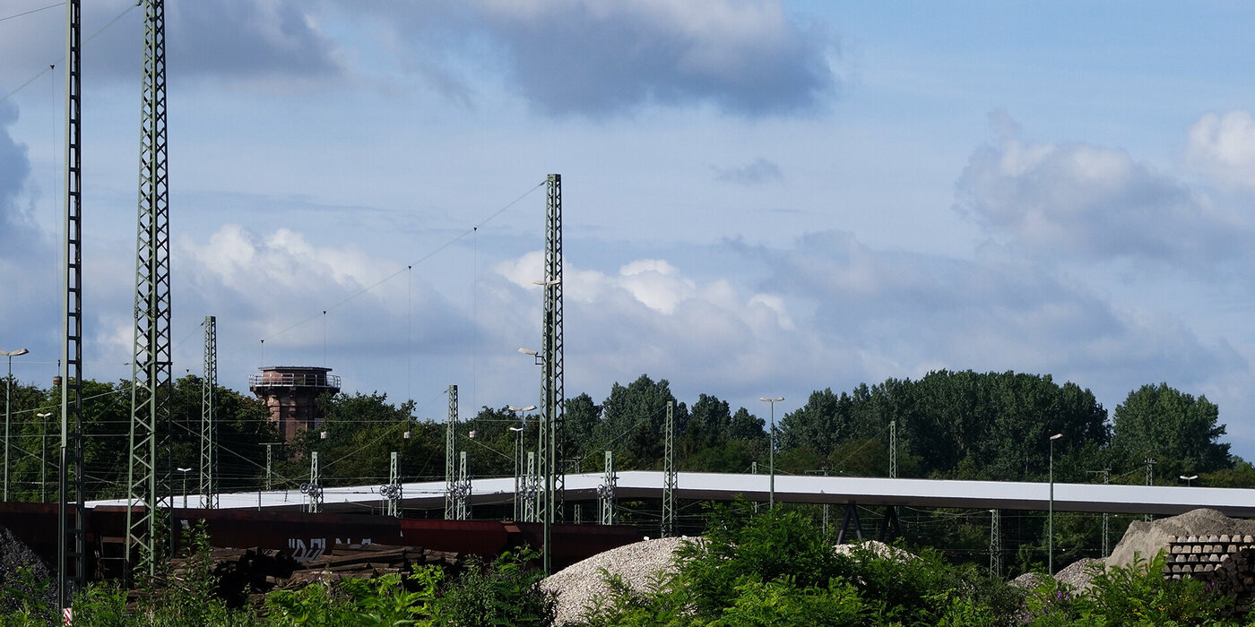 Fernbild Brücke umgeben von Bäumen