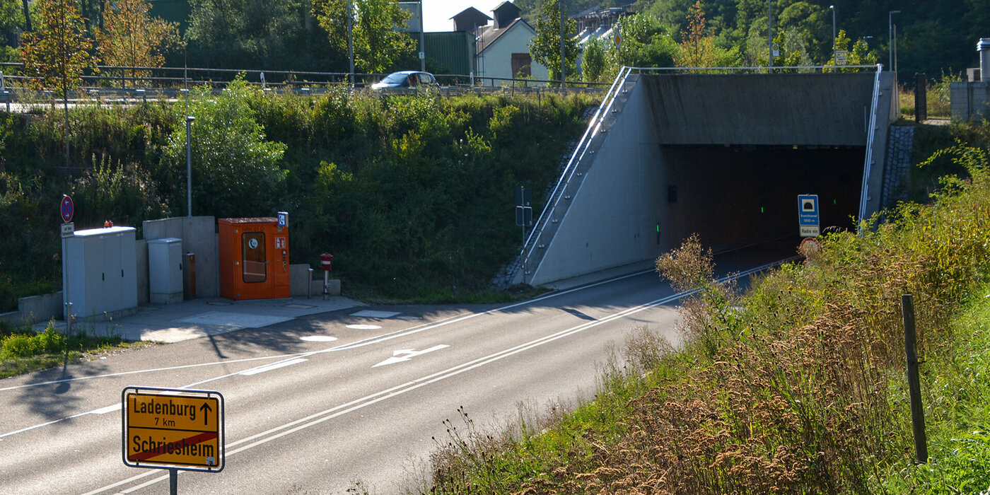 Tunneleingang umgeben von Wiese